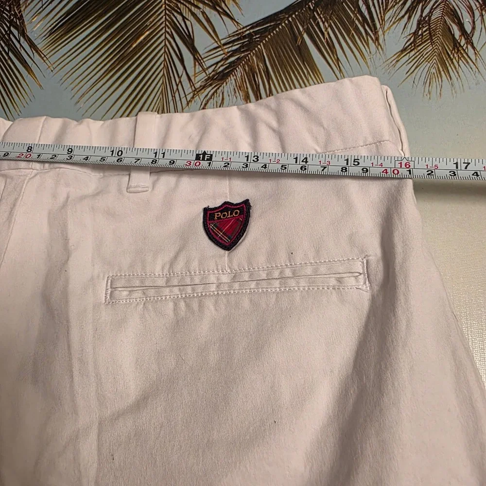 Polo Golf Ralph Lauren Mens White Cotton Twill Stretch Short Size 32 Plaid Crest